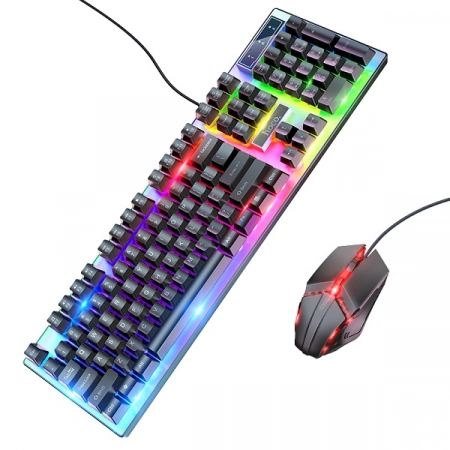 Игровой проводной набор клавиатура + мышь HOCO GM18 RGB русская версия (черный)