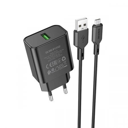 Сетевое ЗУ micro USB Borofone BA72A QC3.0 18W (черное)