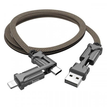 Кабель HOCO S22 USB (m)-Lightning/2xType-C 1.2м 3.0A ткань черный (1/16/160)